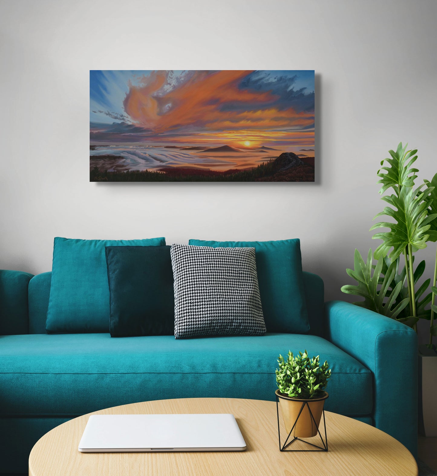 Sonnenaufgang am Großen Arber, Original Oilpainting, 40 x 80 cm