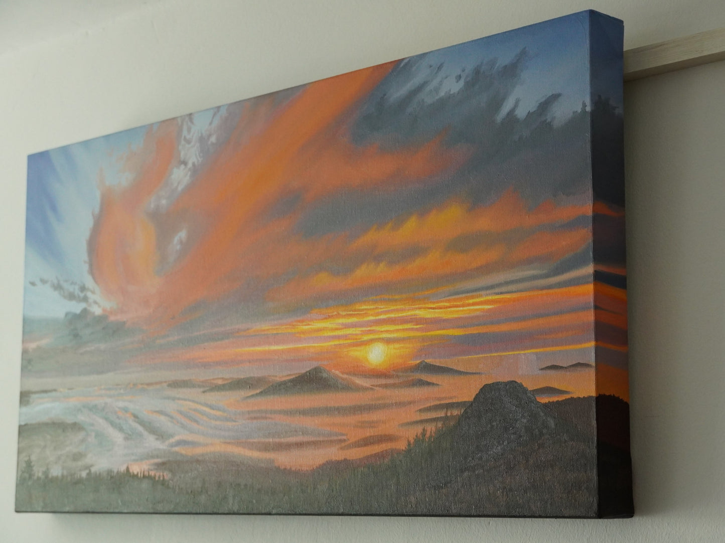 Sonnenaufgang am Großen Arber, Original Oilpainting, 40 x 80 cm